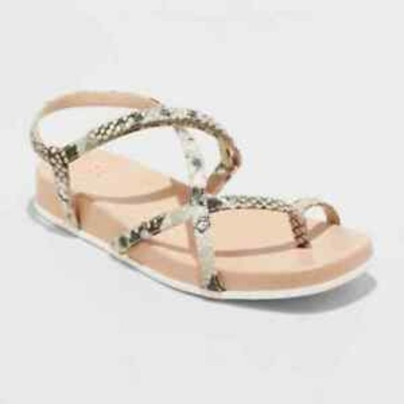 a new day Shoes - A New Day Eden Snake Print Strappy Toe Loop Sandals Gray 8.5